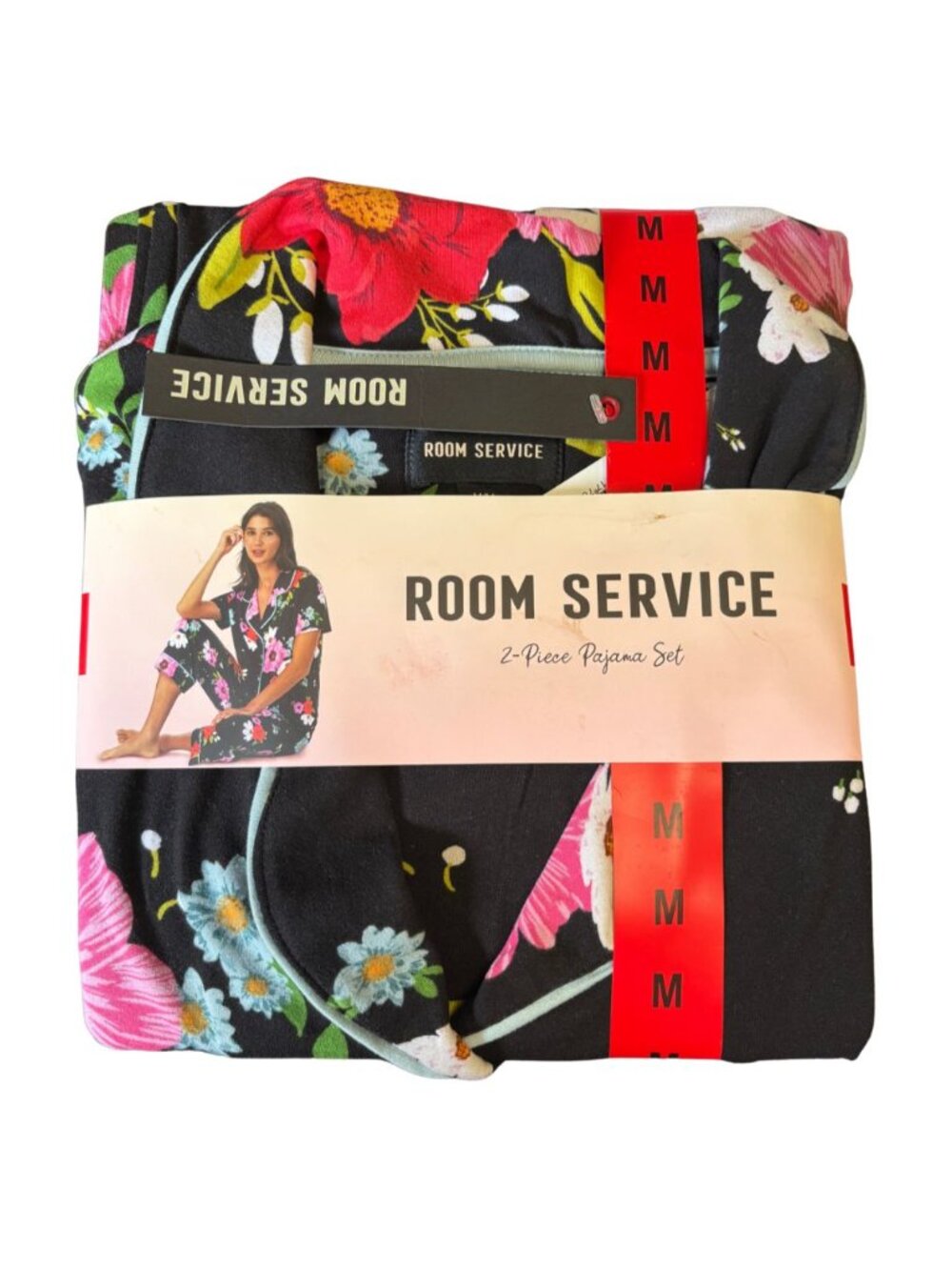 Room Service Women's Pyjamas | 2 Piece | Black & Pink | Size Medium **NEW